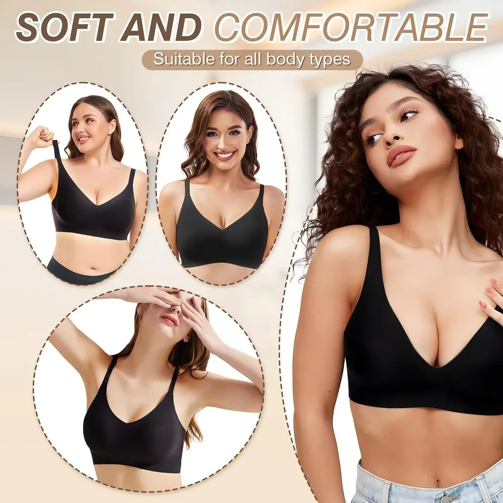 Greoay Women's Black Bras Wireless Push Up Seamless Wire-Free Full Support XL